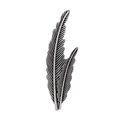Detailed view of vintage matte silver metal brooch in a retro double feather design - Silver Double Feather Style (D069-B)