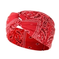 Detail of red paisley yoga headband with a twist knot design and soft cotton texture - Red Paisley Pattern (30)