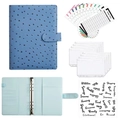 Blue ostrich leather A6 budget binder with 6-ring binder, PVC bags and stickers - A5 Blue (Luxury Set)