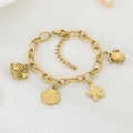 Bracciale oceanico in acciaio inossidabile placcato oro 18K con ciondoli a forma di stella - Stile Pesce Tropicale Tartaruga Marina Stella Marina (KB204427-SXSJ)