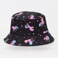 Sombrero de pescador negro con estampados de unicornios y estrellas para protección solar casual - M (56-58cm) / Degradado de Estrella de Unicornio (#08)