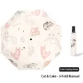 Ombrello manuale pieghevole a tre sezioni con disegni di gatti e torte di fragole - 3-Pieghievole Manuale Colla Colorata Torta Gatto - Standard