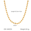 Vista detallada del collar de bolas de acero inoxidable chapado en oro de 18K con medidas - Estilo de Cadena de Bolas (OD-N40231)