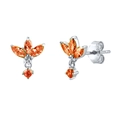 S925 silver stud earrings featuring orange marquise zircon stones in a floral design - Orange Silver