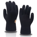 Men's black knit thermal winter gloves with touchscreen capability and ribbed cuffs - Black Vertical Stripes