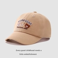 Kids baseball cap in khaki cotton featuring a cute cartoon bear embroidery - 48-50cm / Three Bears / Khaki