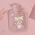 Pink plush hot water bottle cover featuring cute cartoon girl and strawberry pattern - Large Pink - Ice Cream Girl