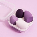Set of 4 purple and beige makeup sponges in a clear box with waterdrop and cut shapes - 4-Piece Set (Boxed) / Purple Series