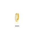 6mm gold huggie hoop earring with five inset white zircons on a white background - 6mm Single / Gold