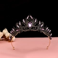 Detail of baroque crown with purple teardrop crystal and black rhinestones on dark metal - No.2 Antique Gold (Purple Stone)