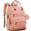 Pink multi-functional diaper backpack with quilted bottom and matching round coin purse - Pink