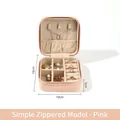 Boîte à bijoux portable en similicuir rose avec fermeture éclair et compartiments de voyage - Carré Rose (Cuir PU)