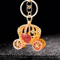 Golden pumpkin carriage keychain with red and clear rhinestones on a metal ring - A523 Heart Pumpkin Carriage Purple