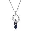 Silberne Halskette mit Mondsichel, Sternen und dunkelblauem sechseckigem Kristall - Lapislazuli / Silberkette