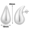 Polished silver teardrop stud earrings, 30mm height by 18mm width stainless steel - Stainless Steel / 30MM / Silver