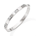 Bracciale rigido in acciaio inossidabile argento lucido con quattro zirconi rettangolari - Argento Bianco (PAS872)