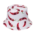 Reversible bucket hat for women with cute red chili prints on white cotton fabric - White Chili Style (B)