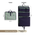 Gestreifte Reise-Organizer-Tasche in Grün-Lila zeigt gefalteten und entfalteten Zustand - 43.5x37.5cm / Grün-Lila Gestreift (4-in-1)