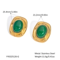 Detailed view of vintage gold plated stainless steel earrings with oval green stone - Gold Green Style (YYE025126-G)