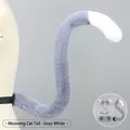 Gray and white plush cat cosplay set including long tail, cat ears, and bell collar - One Size / Meow Cat Tail-Grey White