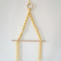 Bohemian mustard yellow hand-woven cotton macrame wall hanging with wooden ring and beads - 45*30cm / Yellow