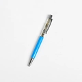 Blue ballpoint pen with crystal gravel filling and polished silver metal accents - Sky Blue - Labradorite