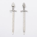 Silver zinc alloy sword pendants with animal head hilt and sparkling crystal inlay - Antique Silver