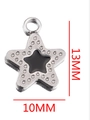 Silver stainless steel star pendant with black enamel inlay and 13mm by 10mm size markings - Pentagram