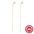 Eleganti orecchini a filo in argento S925 dorato con pietre di zircone e nappine lunghe - Zirconia Tonda 3.2mm / Oro Zirconia Tonda (Oro-Diamante Bianco #1)