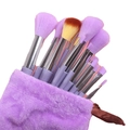 12-piece purple makeup brush set with soft bristles and a matching velvet drawstring pouch - 12 Pieces / Purple With Velvet Bag