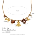 Halskette aus 18K vergoldetem Edelstahl mit Anhängern und 65 cm langer Baumwollschnur - Baumwollseil Kleid Anhänger (Gold)