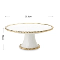 White ceramic cake stand with gold beaded edge, 29.8cm diameter and 13cm height - 12 Inch Gold Cake Stand