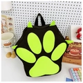 Cartoon animal paw backpack in black canvas with vibrant neon green claw pattern - Green