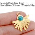 Goldener Fächer-Anhänger aus Edelstahl mit Türkisstein und Sonnenstrahlen-Design - DY784-2 Grüner Fächerförmiger Anhänger