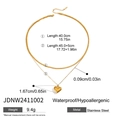 Golden double layer stainless steel necklace with heart pendant and dimensions info - Gold Heart Double Layer Style (JDNW2411002)