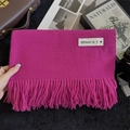 Soft rose red imitation cashmere scarf with tassels and minimalist label detail - 200x68cm / Rose Red