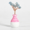 Blue crystal gem tree with copper wire on a pink and white gradient ceramic vase - Aquamarine