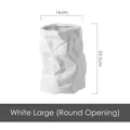 Large white ceramic vase with modern crinkled paper bag design and round mouth opening - Round Mouth White Paper Bag Vase