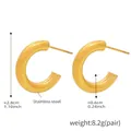 Detalles de tamaño y material de pendientes de aro tipo C en acero inoxidable chapado en oro - 2.8cm / Dorado