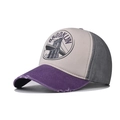 Close-up of distressed brim and vintage Brooklyn bridge print on the baseball cap - Adjustable / Gray