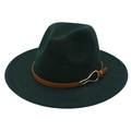 Chapeau fedora jazz élégant en laine vert foncé avec boucle de ceinture en cuir brun - M (56-58cm) / Vert Foncé