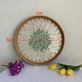 35cm round handmade woven tray with green and white shell inlay petal patterns - Green Leaf / Large 35*3cm