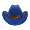 Blue suede western cowboy hat with brown woven band and vintage silver metal charms - Sapphire Blue