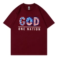 Deep red short sleeve T-shirt featuring God One Nation graphic print on chest - Burgundy