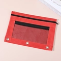 Red 3-ring double zipper mesh stationery pouch with large capacity storage - Mesh Red (Double Zipper)