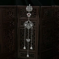 Detailed view of silver plum blossom fan brooch with tassels and good fortune lock charm - Z246-6 Fu Lock Butterfly Lotus