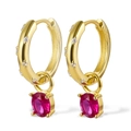 S925 sterling silver hoop earrings with 18K gold plating and red oval zircon pendants - Gold Red
