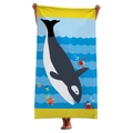 Detail of soft beach towel featuring colorful ocean patterns and cartoon sea animals - JF813-5 Cartoon Orca Crab