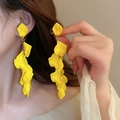 Yellow flower petal tassel drop earrings with matte finish and gold chain for women - 1# Ear Clip - Yellow Petal Tassel