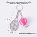 Porte-clés mini raquette de tennis avec balle floquée rose et cadre argenté poli - 2.6cm Large / Raquette Argent + Balle Rose Rouge 2.6cm